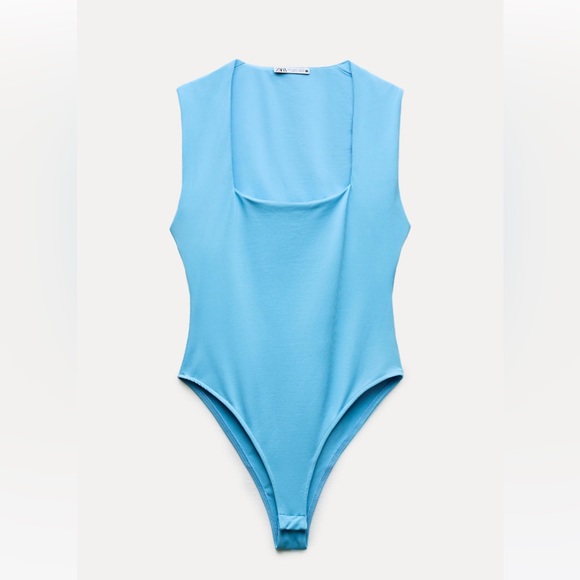 Zara Tops - Zara Square Neck Polyamide Bodysuit Baby Blue